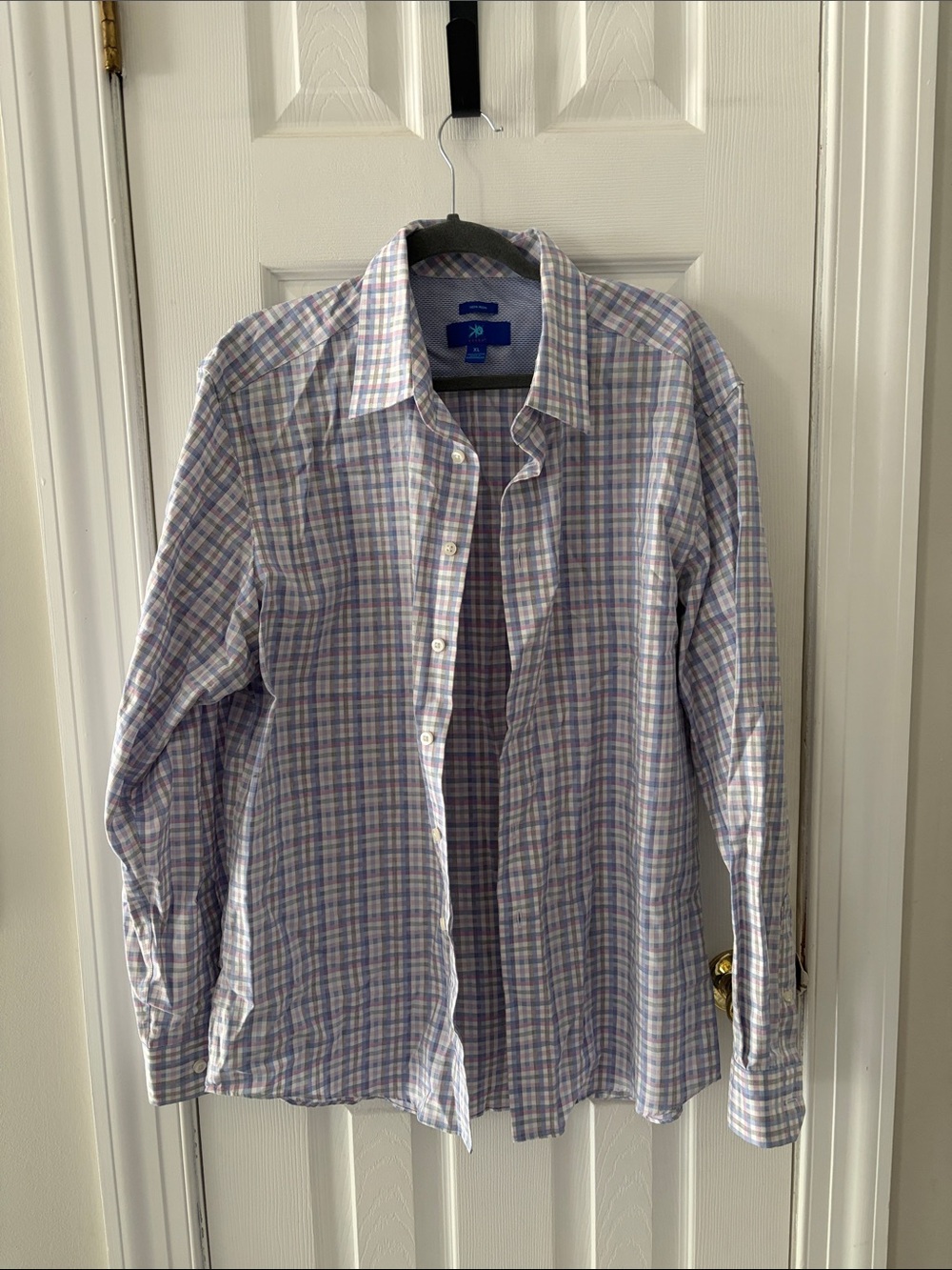 Egara Lavender and Light Blue Plaid Button-Down Shirt